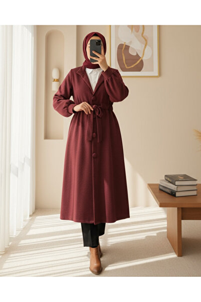 Modamorfo Hakim Collar Tunnel Lace-Up Cashmere Coat - Burgundy