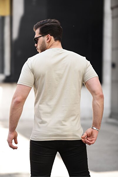 comstar Men's Basic Crew Neck Short Sleeve Tight Beige T-Shirt