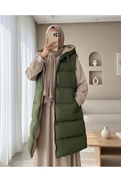 Modamorfo Hooded Double-Sided Inflatable Vest -Khaki