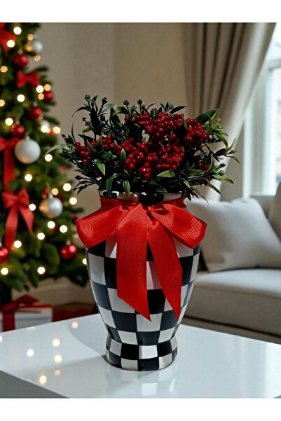 VERA HOME DECOR Seramik, El boyaması Dekoratif Obje, Dama desenli Vazo, Şah Küp