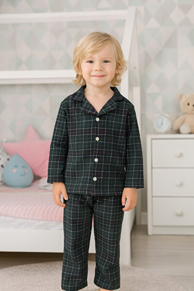 zahider Boy's Cotton Button-Down Shirt Collar Pajama Set