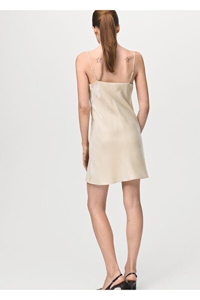 MANGO Woman Dekolte yaka saten elbise