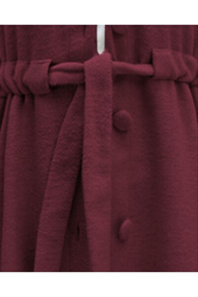 Modamorfo Hakim Collar Tunnel Lace-Up Cashmere Coat - Burgundy