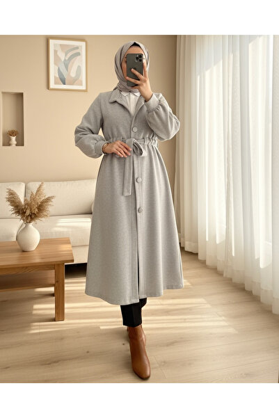 Modamorfo Hakim Collar Tunnel Lace-Up Cashmere Coat - Light Gray