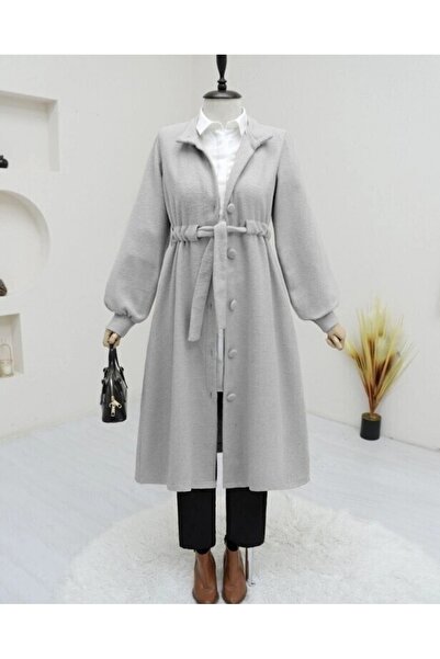 Modamorfo Hakim Collar Tunnel Lace-Up Cashmere Coat - Light Gray