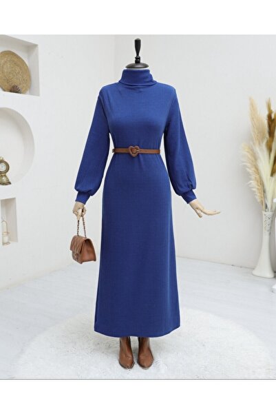 Modamorfo Φόρεμα με ψηλό λαιμό κοτλέ - Ινδικό