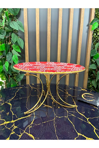 ARS HOME DEKOR Glass Decorative Display Stand with Line Detail Metal Gold Legs, Stand, Kura Piped K
