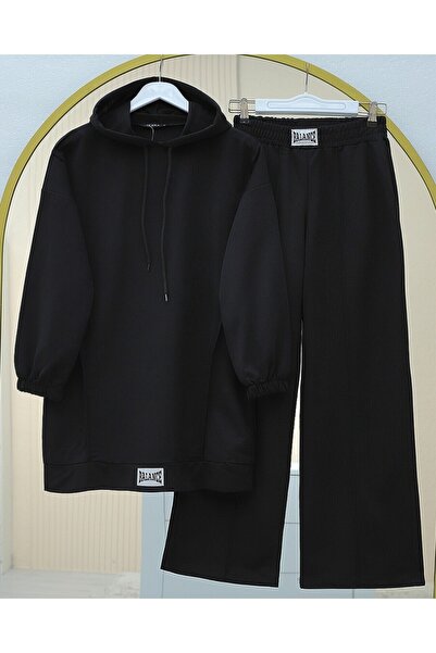 Modamorfo Hooded Arma Detailed Combed Cotton Suit - Black