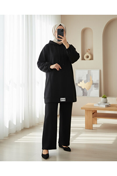 Modamorfo Hooded Arma Detailed Combed Cotton Suit - Black