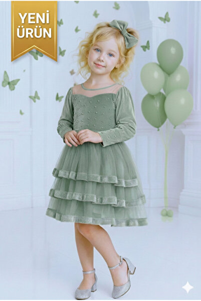 TREEMASS Girl's Velvet and Tulle Dress with Exquisite Design, Ideal for Special Occasions.
