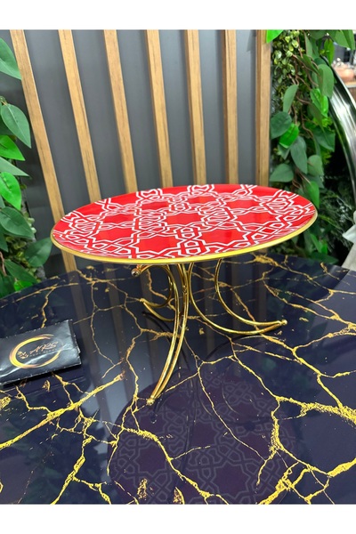 ARS HOME DEKOR Glass Decorative Display Stand with Line Detail Metal Gold Legs, Stand, Kura Piped K