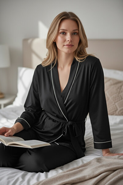 GIONA Black Piping Pajama Set