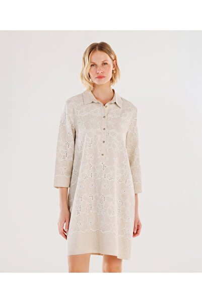 Yargıcı Gömlek Yaka Uzun Kollu Kısa Elbise