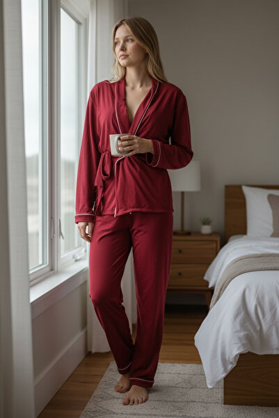 GIONA Burgundy Piping Pajama Set