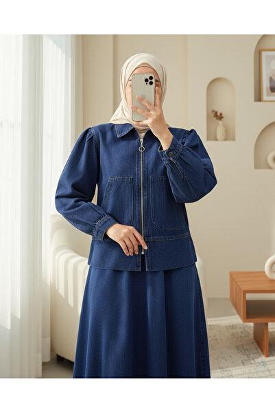 Modamorfo Denim Suit with Front Zipper and Double Pockets - Indigo