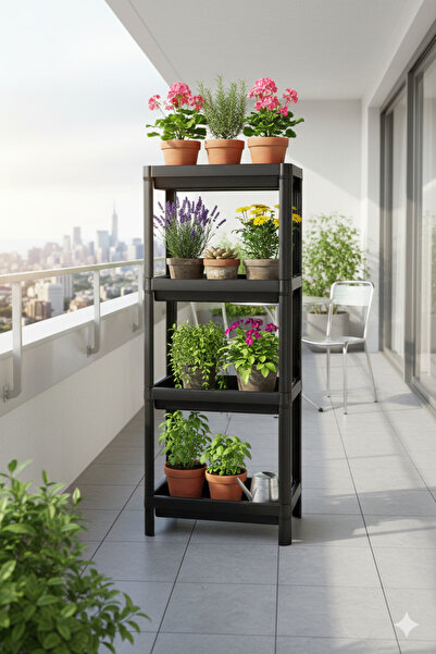 Omaş Household Product Unitate de raft din mătase neagră cu 4 niveluri - Unit...