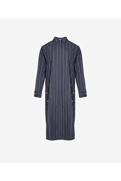 Yargıcı Kolu Düğme Detaylı Midi Boy Gömlek Elbise