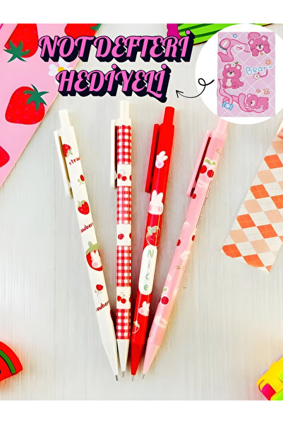 ÖZ OFİS Strawberry Çilek 0.7 Uçlu Kalem Seti 4'lü Set