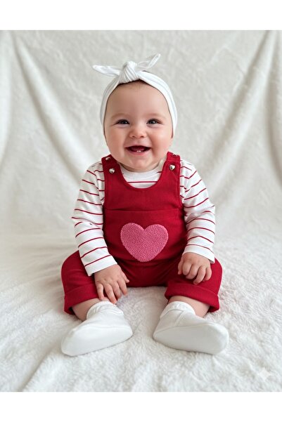 Serackids Heart Punch Embroidered Badili Salopet Set - Red