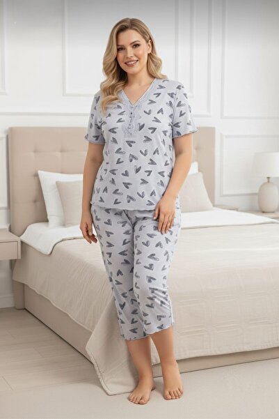 Eyfuze Women's Plus Size Short Sleeve Capri Bamboo Pajama Set