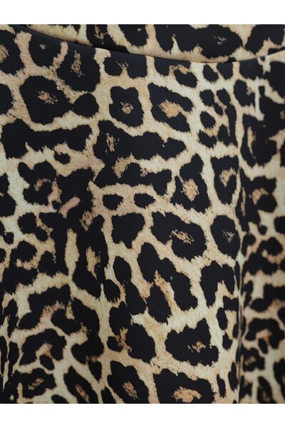 Modamorfo Leopard Pattern Elastic Waist Scuba Skirt - Beige