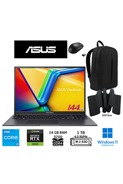ASUS Vivobook 16X İCoreI5 13420H 24gbRAM 1TBSSD RTX3050 W11Pro 16 144Hz Duddi...