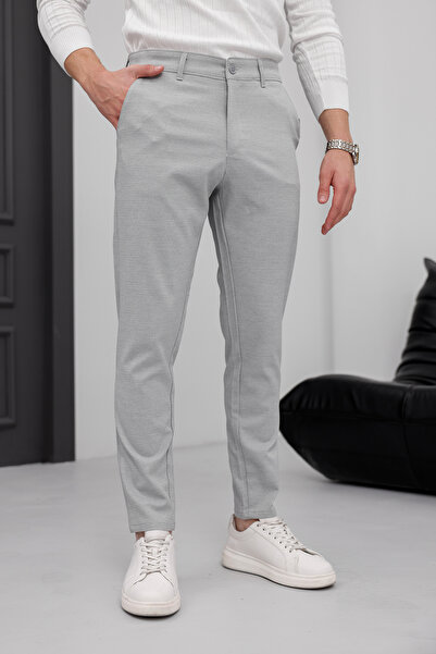 MODAMESTO Чоловічі брюки Slim Fit світло-сірого кольору з еластичного льону