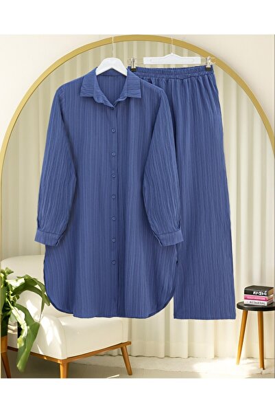 Modamorfo Buttoned Long Pants Crinkle Suit -Indigo