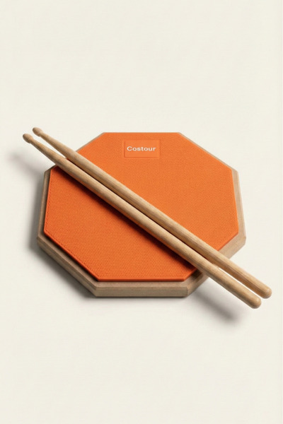 Montavo Bateri Davul Drum Pratice Pratik Calişma Pedi Pad Turuncu ( 1 Çift Baget Hediye )