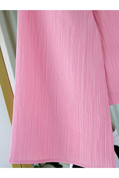 Modamorfo Crinkle Suit with Tie Front Skirt - Pink