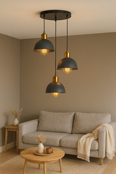 Uçar Casper Modern Metal Başlıklı Antrasit Gri Siyah Beyaz Başlıklı Tekli Üçlü Avize