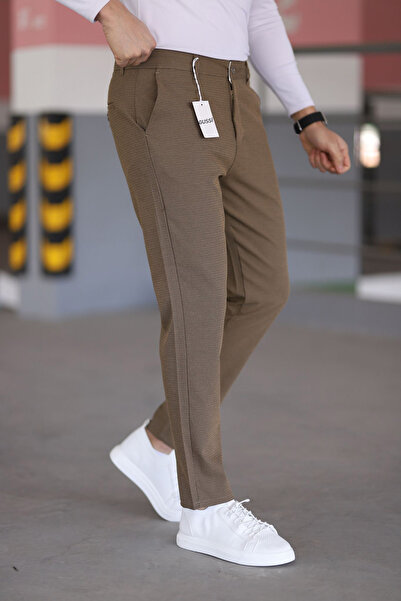 DOPPİO'N DENİM Hnědé pánské kalhoty z pružného lycrou slim fit