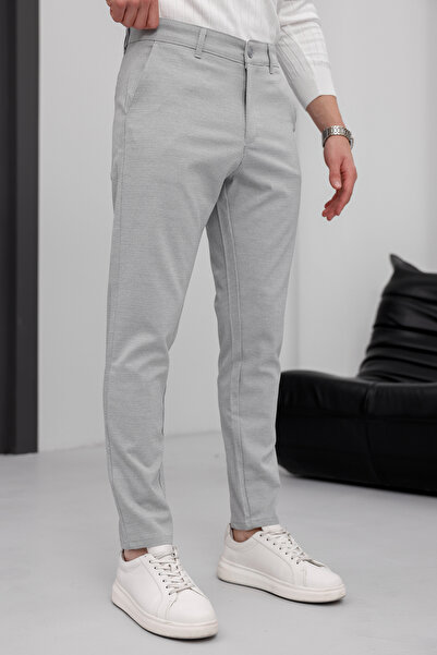 MODAMESTO Чоловічі брюки Slim Fit світло-сірого кольору з еластичного льону