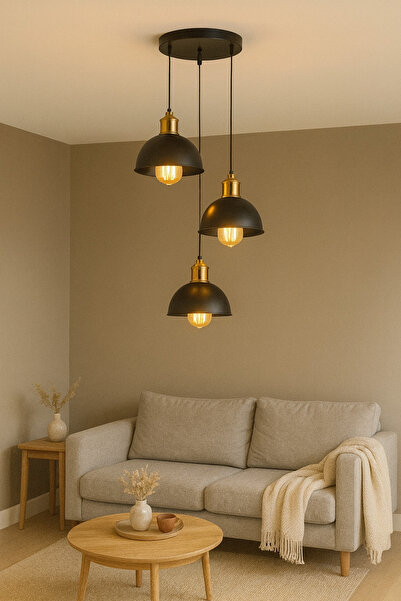 Uçar Casper Modern Metal Başlıklı Antrasit Gri Siyah Beyaz Başlıklı Tekli Üçlü Avize