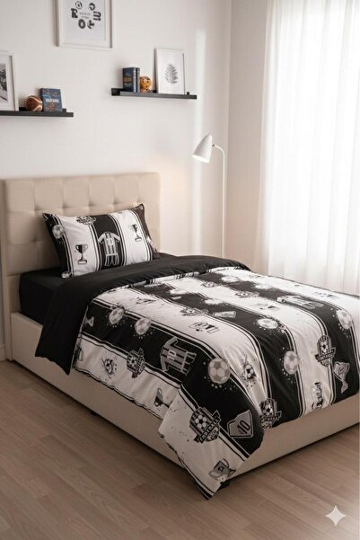 üntaş Üntaş Fan Black and White Single Duvet Cover Set Bjktaraftartek
