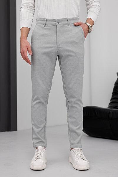 MODAMESTO Чоловічі брюки Slim Fit світло-сірого кольору з еластичного льону