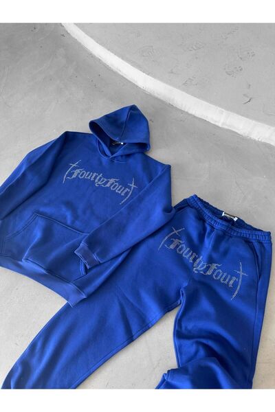 OTAKU Unisex Oversize Taş İşlemeli Kapşonlu Sweatshirt Takım