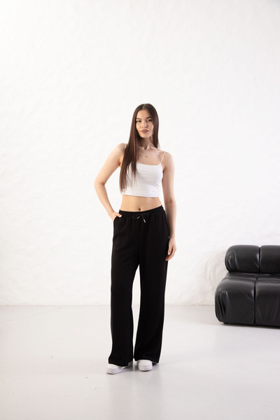 YusGos Women's Soft Textured Modal Fabric Wide Leg Palazzo Pants Black L