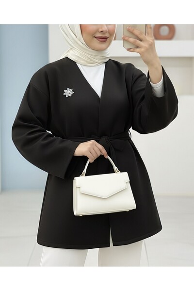 Modamorfo Μπουφάν κατάδυσης με λεπτομέρεια καρφίτσας και ζώνη στη μέση - Μαύρο