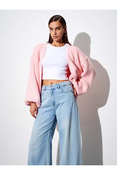 Dilvin 60991 Soft Textured Flowy Knit Cardigan-Pink