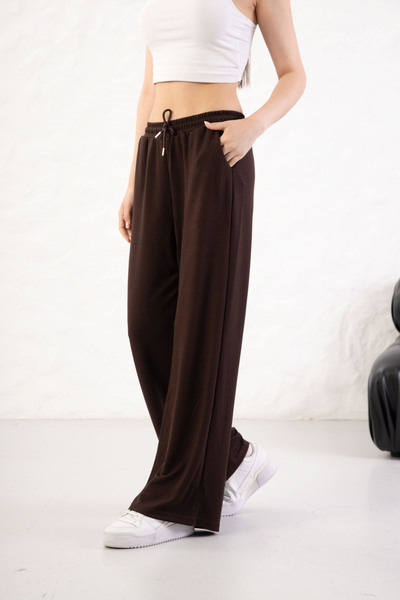 YusGos Women's Soft Textured Modal Fabric Wide Leg Palazzo Pants Bitter Brown