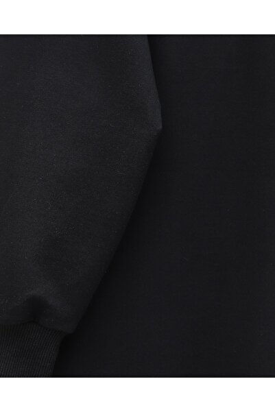 Modamorfo Round Neck Skirt Bow Detailed Loose Combed Cotton Tunic -Black