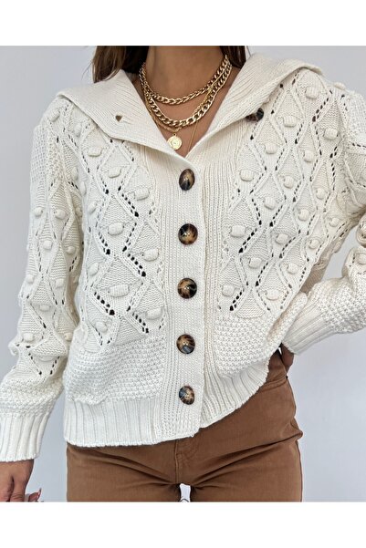 Modamorfo Pompom Shawl Collar Knitwear Cardigan