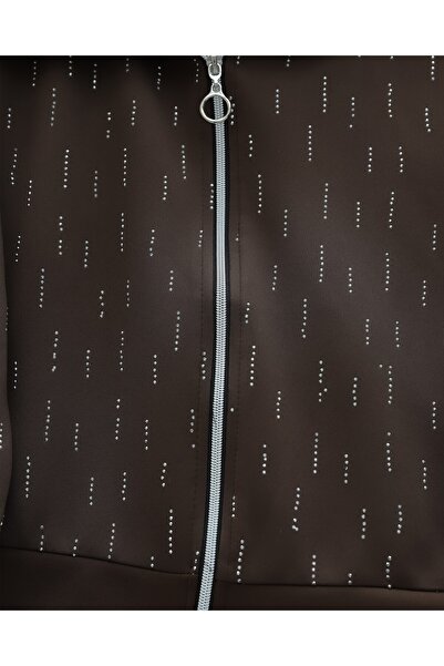 Modamorfo Front Zippered High Neck Stone Detailed Scuba Suit - Brown