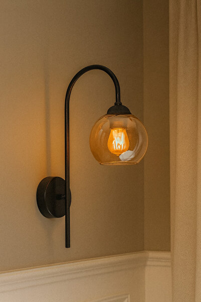 Uçar ANNA MODERN BASTON METAL KOLLU CAM BAŞLIKLI APLİK YATAK ODASI BAR RESTORAN OTEL APLİK