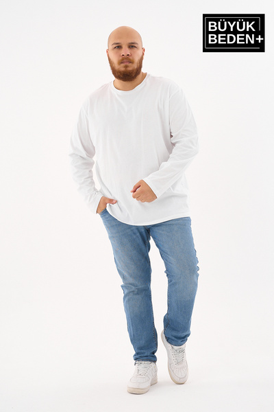 Superlife Ανδρικό μακρυμάνικο μπλουζάκι με λαιμόκοψη 2 κλωστών σε μεγάλο μέγεθος