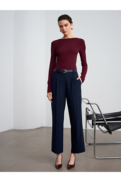 Dilvin 72178 Double Pleated Fabric Trousers-Navy Blue