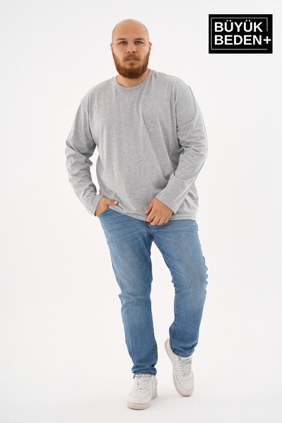 Superlife Ανδρικό μακρυμάνικο μπλουζάκι με λαιμόκοψη 2 κλωστών σε μεγάλο μέγεθος