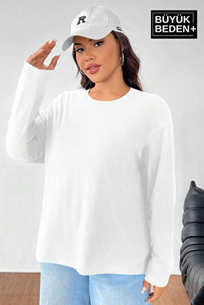 Superlife Γυναικείο μακρυμάνικο μπλουζάκι με λαιμόκοψη 2 κλωστών σε μεγάλο μέγεθος