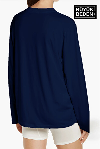 Superlife Women's Plus Size Long Sleeve 2 Thread Crew Neck T-Shirt